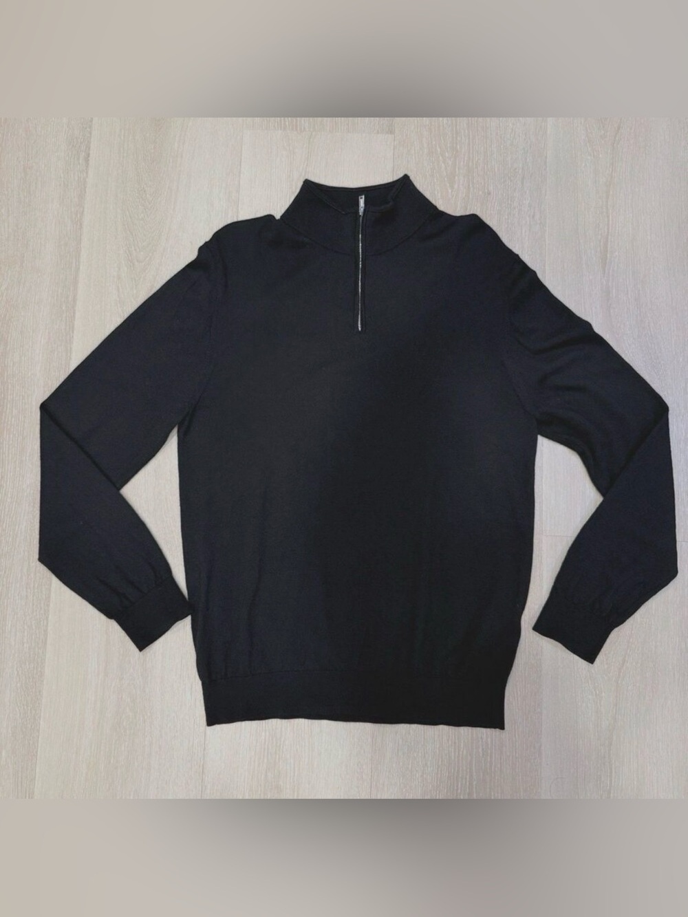 Reiss Merino Wool Men XL Blackhall Half-Zip Funnel Neck Sweater Black Old Money